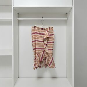 New York & Company Asymmetrical Striped Skirt - Pink and Cream